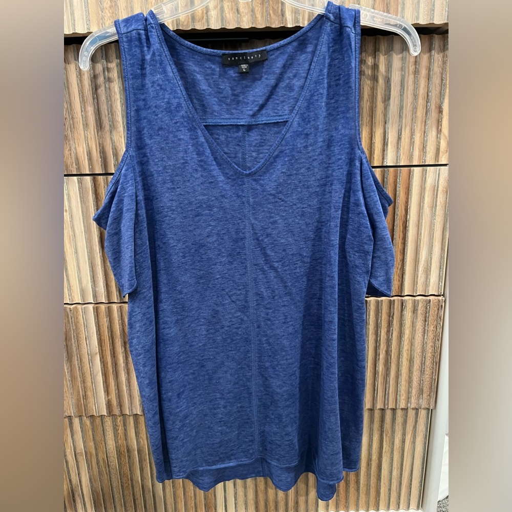 Sanctuary Cold Shoulder Short Sleeve Flutter Tee - Size Large